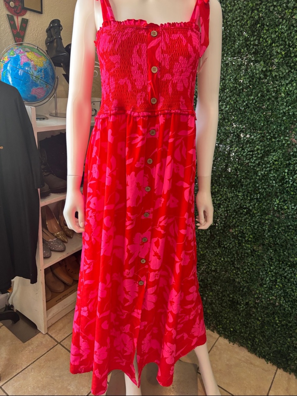 Girls' Hot Pink & Red Floral Button-Front Sundress. A15